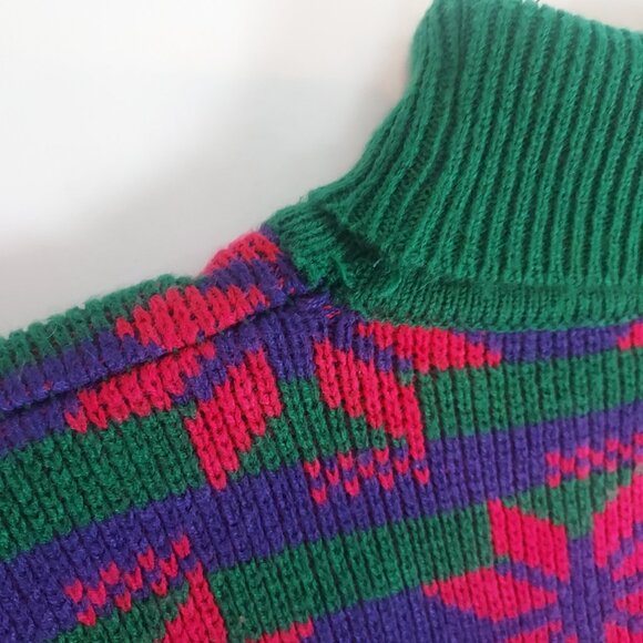 Vintage Objectives Knit Sweater Vibrant Flower Snowflake Chunky Heavy - Picture 8 of 8